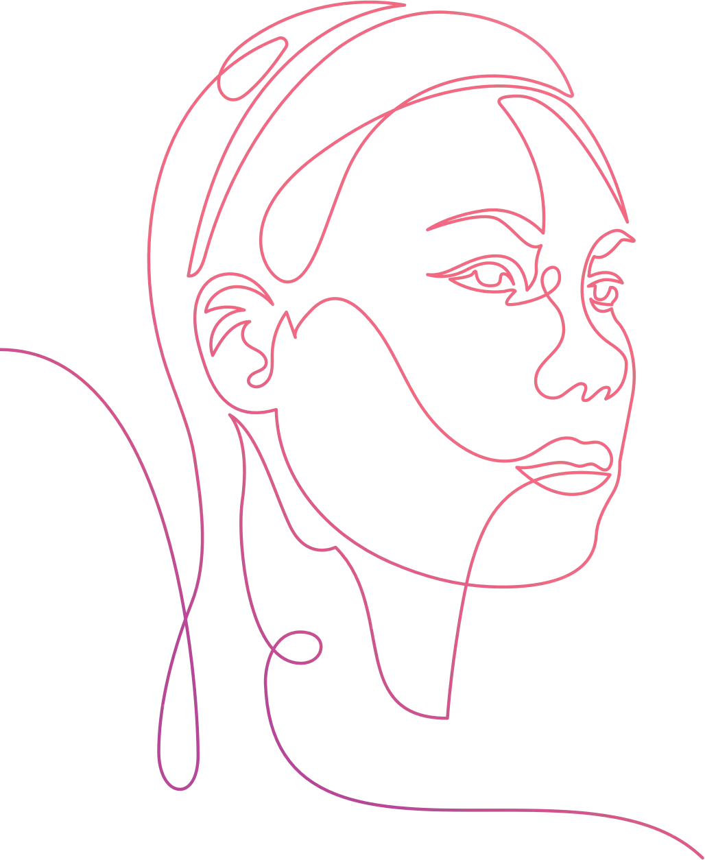 Ilustración lineal de una antigua paciente de cirugía de feminización facial de Facialteam