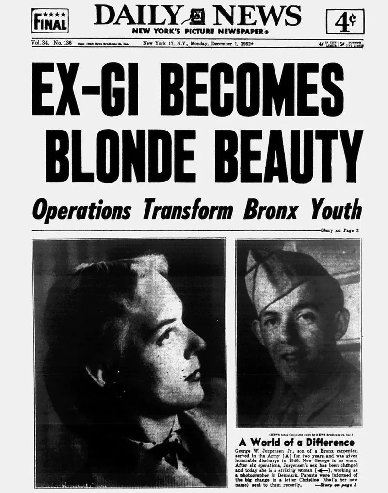 Portada de The Daily News en 1952 con la imagen de una mujer transexual