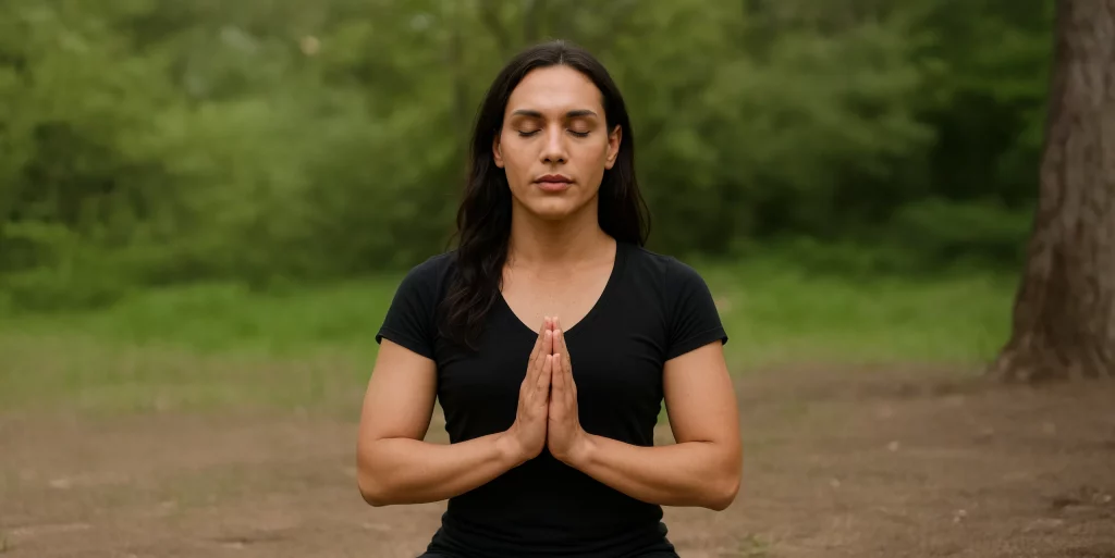 Mujer transgénero meditando